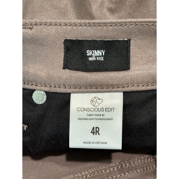 Express Skinny High Rise Womens Pants 4R Conscious Edit Beige Cotton Blend Made - Picture 4 of 11